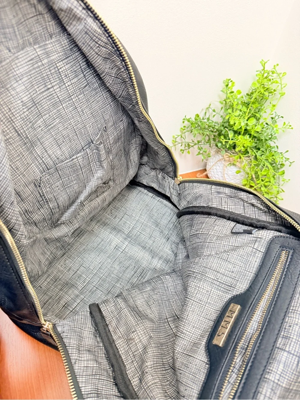 MMS Design Studio Black Woven Leather Backpack with Gold Zippers EUC
